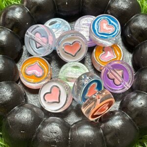 Cocoa Beads with Transparent Heart Cabochons (35g Mix)