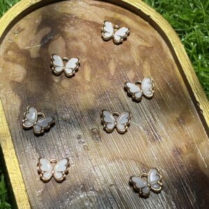 Elegant White Enamel Butterfly Charms with Gold & Pearl (Single)