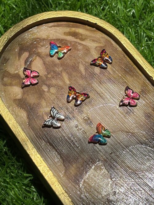 Vibrant Multicolored Enamel Butterfly Charm with Gold (Single)