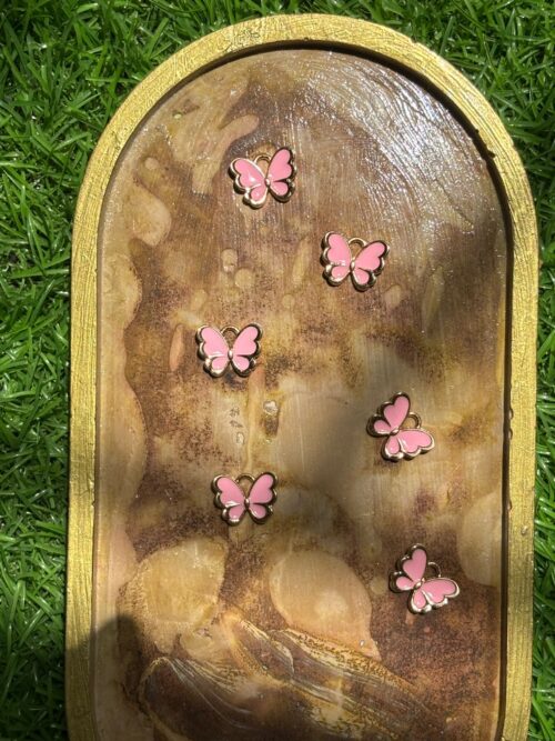 Sweet Light Pink Enamel Butterfly Charm with Gold (Single)