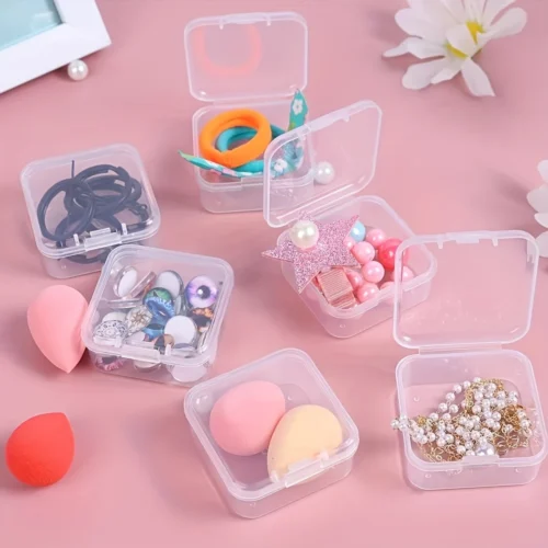 6pcs Mini Storage Box, Transparent Square Plastic Box Earring Jewelry Packaging Storage Small Square Box Jewelry Storage Box