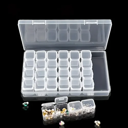 28 Grids Clear Rhinestone Boxes Plastic Organizer, 5D Nail Art Accessories Containers For Art Craft, Nail Rhinestone, Bead, Seed Storage