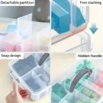 4-ply 24 grid/1set Clear storage box with lid and handle, snap closure design, jewelry storage, accessory storage, sewing supplies, jewelry making, accessory organizer