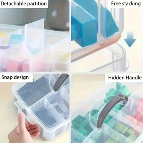 4-ply 24 grid/1set Clear storage box with lid and handle, snap closure design, jewelry storage, accessory storage, sewing supplies, jewelry making, accessory organizer