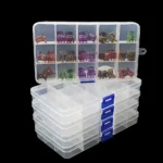 15 Grids Clear Plastic Craft Organizer Containers with Secure Blue Latches - Stackable Multi-Compartment Storage Box for Beads