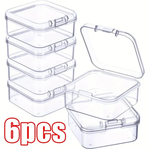6pcs Mini Storage Box, Transparent Square Plastic Box Earring Jewelry Packaging Storage Small Square Box Jewelry Storage Box