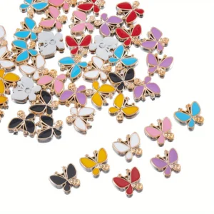 MINGXUAN Enamel Butterfly Bow Knot Charms, Multicolor Rhinestone Beads