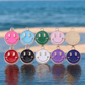 Mixed Alloy Round Drip Oil Small Pendants with Multicolor joyful Faces, Suitable for DIY Necklaces, Bracelets, Earrings, Keychain Handmade Accessories