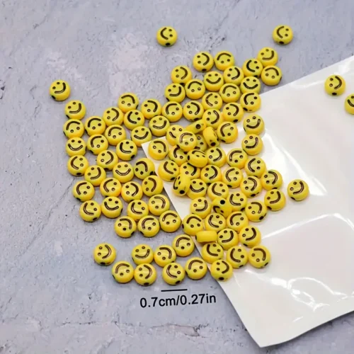 20pcs Yellow Smiling Face Acrylic Beads - Cheerful Loose Spacer Beads for DIY Jewelry Making, Bracelets, Necklaces - Vibrant Durable Craft Supplies, Bracelet Components, Highquality Bead