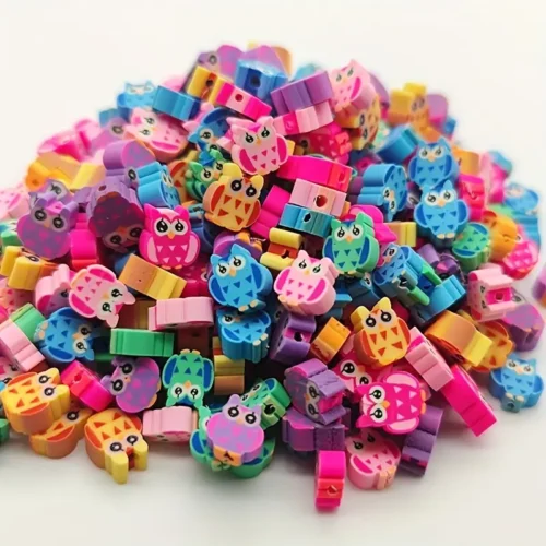 50pcs Assorted Polymer Clay Owl Beads - Cute Handmade Soft Clay Charms for DIY Jewelry Making, Bracelets, Necklaces - Craft Supplies