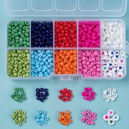 Acrylic Seed Bead Jewelry Making Kit - 10 Grid Assorted Color Bead Craft Set with Elastic Threads for DIY Bracelets, Necklaces, Rings, Keychains