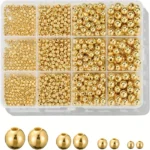 1100pcs, Including 3, 4, 6, 8Mm Golden Round Bead Set Box, Can Be Used to Make Bracelet Spacer Beads, Simple DIY Production Supplies