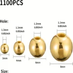 1100pcs, Including 3, 4, 6, 8Mm Golden Round Bead Set Box, Can Be Used to Make Bracelet Spacer Beads, Simple DIY Production Supplies