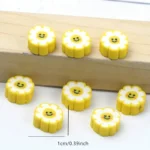 20pcs 10mm Yellow Flower Polymer Clay Beads with Smiling Faces - Adorable Sunflower DIY Jewelry Beads for Bracelets, Earrings, Shoe & Bag Charms, Non-Toxic Craft Supplies, Beads for Jewelry Making