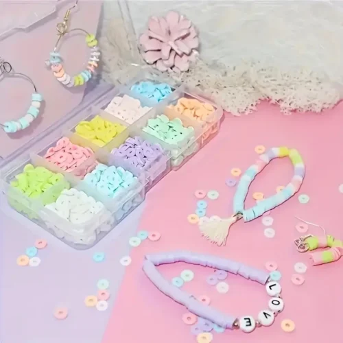Boho Chic 1300pcs Polymer Clay Bead Kit - 6mm Multicolor, DIY Jewelry Making Clay Bead Kit Set for Bracelets & Accessories