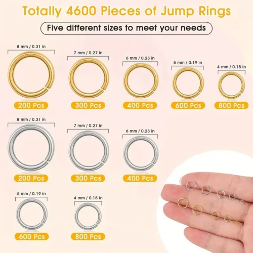 4600pcs Silvery and Golden Jump Rings with Open/Close Tools for Jewelry Making and Necklace (Assorted Sizes)