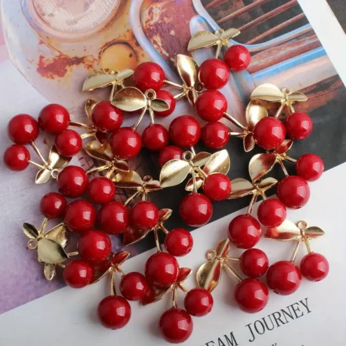 Fashionable Charm Cherry Inlaid Artificial Crystal Zinc Alloy Pendant DIY Jewelry Making