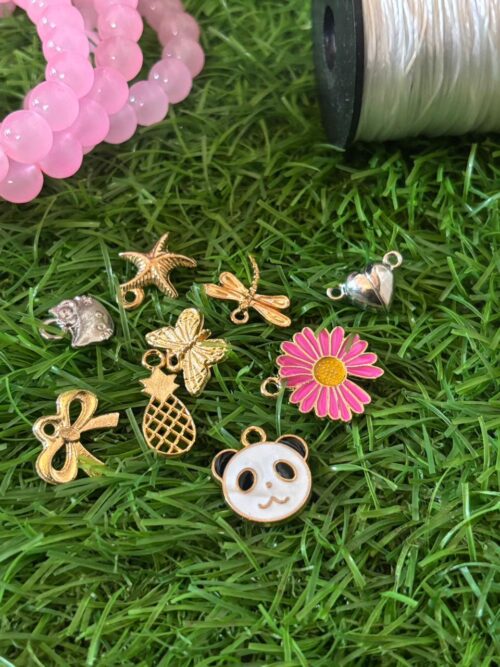 Beginners Deal | 2 starnd of glass beads | 2 strands of crack beads | elastic | 8 random charms | magnet heart