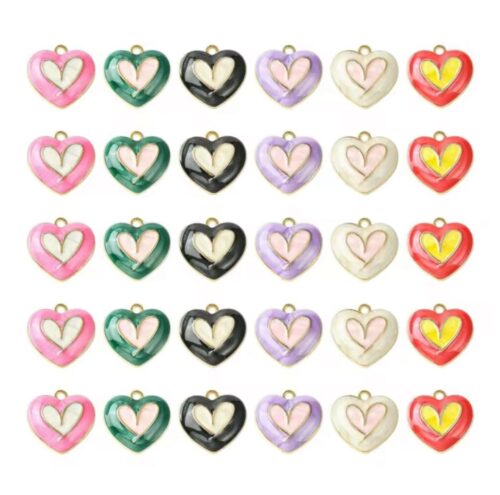Double Heart tilted  Enamel Charm