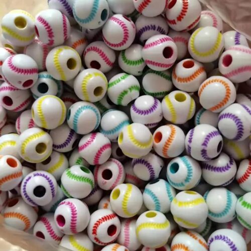 30pcs multi traced on white base ball beads for crafting