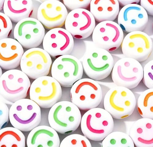 35pcs multi smile on white beads for jewellery making