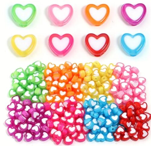 30pcs multi colored heart bead white centered for crafting