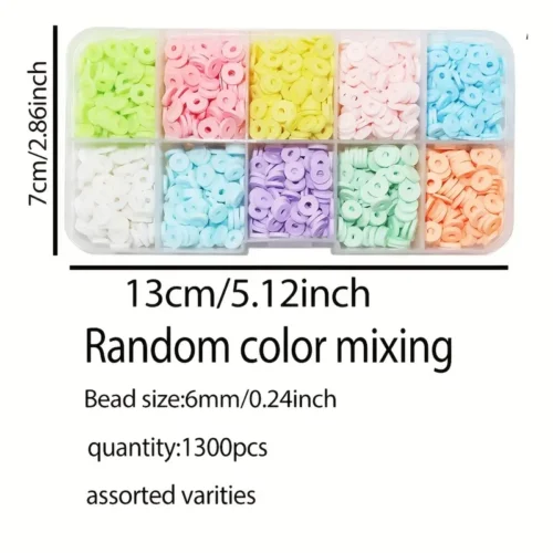 Boho Chic 1300pcs Polymer Clay Bead Kit - 6mm Multicolor, DIY Jewelry Making Clay Bead Kit Set for Bracelets & Accessories
