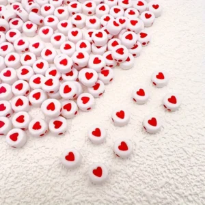 Red Hearts On White Beads