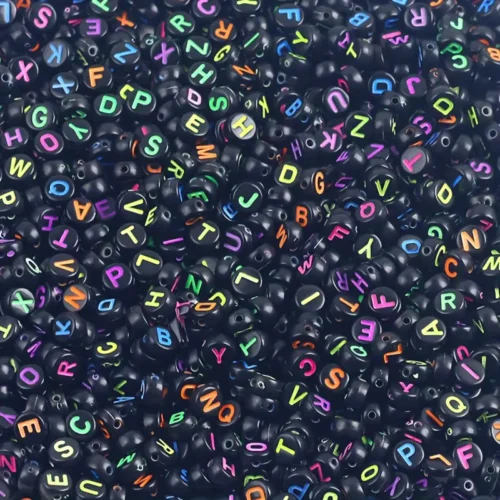 Multi on Black Alphabet Bead Pack   35 gram - half kg | for crafting | bracelet