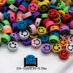 50pcs Polymer Clay Beads with Smile Face Design, 10mm Soft Clay Charms for DIY Jewelry Making, Craft Supplies for Bracelets, Necklaces, Earrings