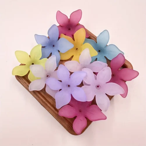 Acrylic Sakura Flower Beads Set of 20 - Matte Finish 25mm Floral Beads for DIY Jewelry Making, Earrings, Hair Accessories, and