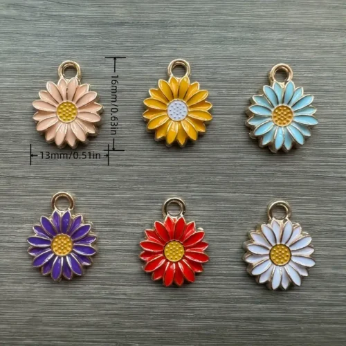 Colorful Sunflower Charms - DIY Jewelry Making, Zinc Alloy, Dangle Pendant for Necklaces & Earrings, Vibrant Floral Design, Ideal for Creative Crafts, Charms for Jewelry Making