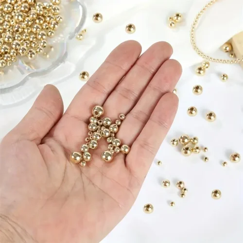 1100pcs, Including 3, 4, 6, 8Mm Golden Round Bead Set Box, Can Be Used to Make Bracelet Spacer Beads, Simple DIY Production Supplies