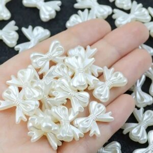 50PCS WHITE ACRYLIC BOW BEAD