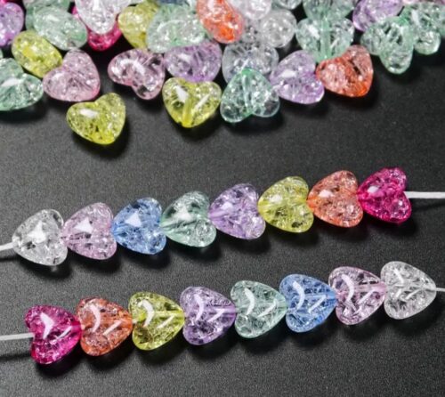 100PCS CRACK HEART COLORFUL ACRYLIC BEADS