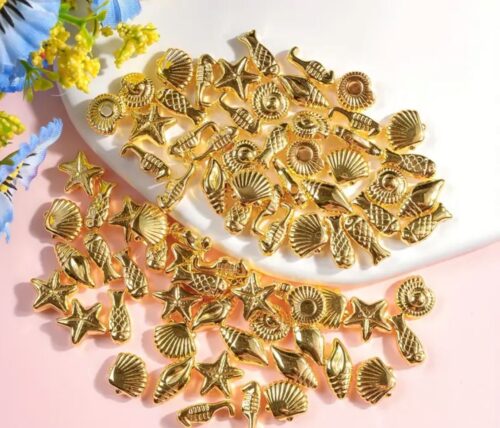 100PCS SEA CREATURE GOLDEN ACRYLIC BEADS