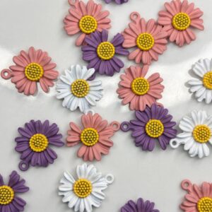 METALIC FLOWER PENDANT / CHARMS FOR DIY CRAFTING BRACELETS , HANDBAGS , KEYCHAIN AND MORE
