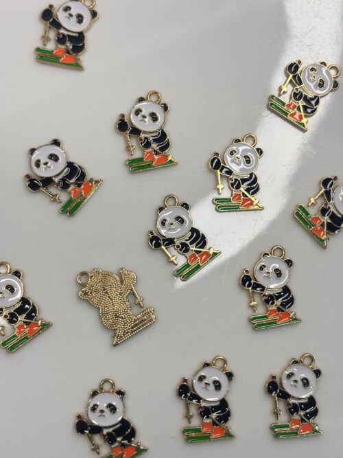 SKIING COLOR PANDA CHARM Cute Handmade Panda Bear Crafting with Adorable Panda Parts for Making, Keychains, Accessories (DIY Supplies, Charms)