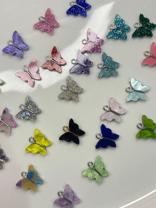 BUTTERFLY CHARMS MULTI COLORS GLITTER / CRYSTAL / UNICORN / SIMPLE BUTTERFLY CHARMS PENDANT FOR BRACELET MAKING NECLACE AND KEYCHAIN BEST FOR DIY CRAFTING