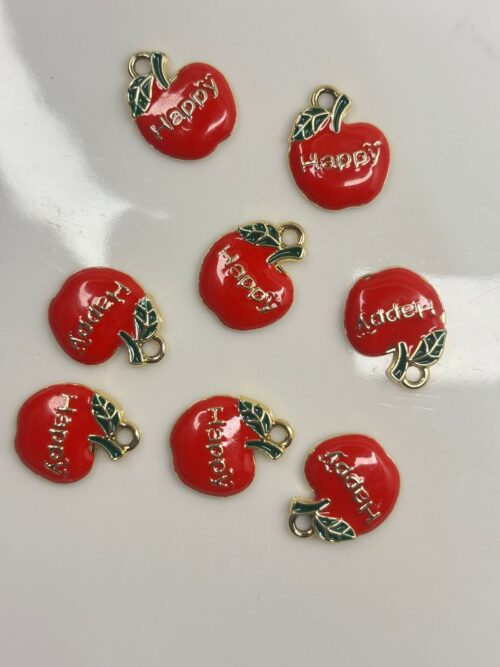 HAPPY APPLE CHARM FOR BRACELET , KEYCHAIN , BAG MAKING AND FOR PROJETC CRAFTING