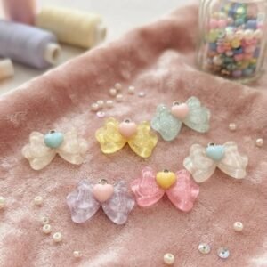 Transparent Heart Bow  Resin Charm ( 6pcs )