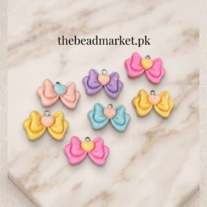 Mini Heart Bow Resin Charm ( 6pcs )
