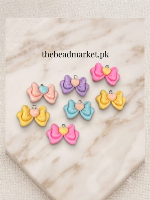Mini Heart Bow Resin Charm ( 6pcs )